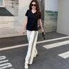 Kadın Slim Fit V Yaka Bambu Pamuk Kısa Kollu Yazlık Üst