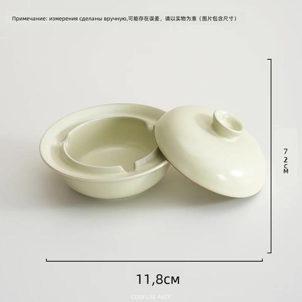 Ceramic Ashtray with Lid, Windproof Anti-Fly Ash for Home/Living Room/Office, Creative Vintage Design Smoke Tray
