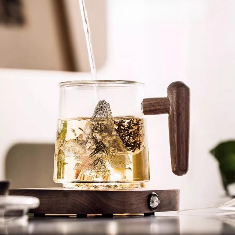 Guanshan Teacup Wooden Handle Glass Tea Separation Cup Home Office Teaware Filter Teacup Heat-resistant Glass Water Cup Gift Box