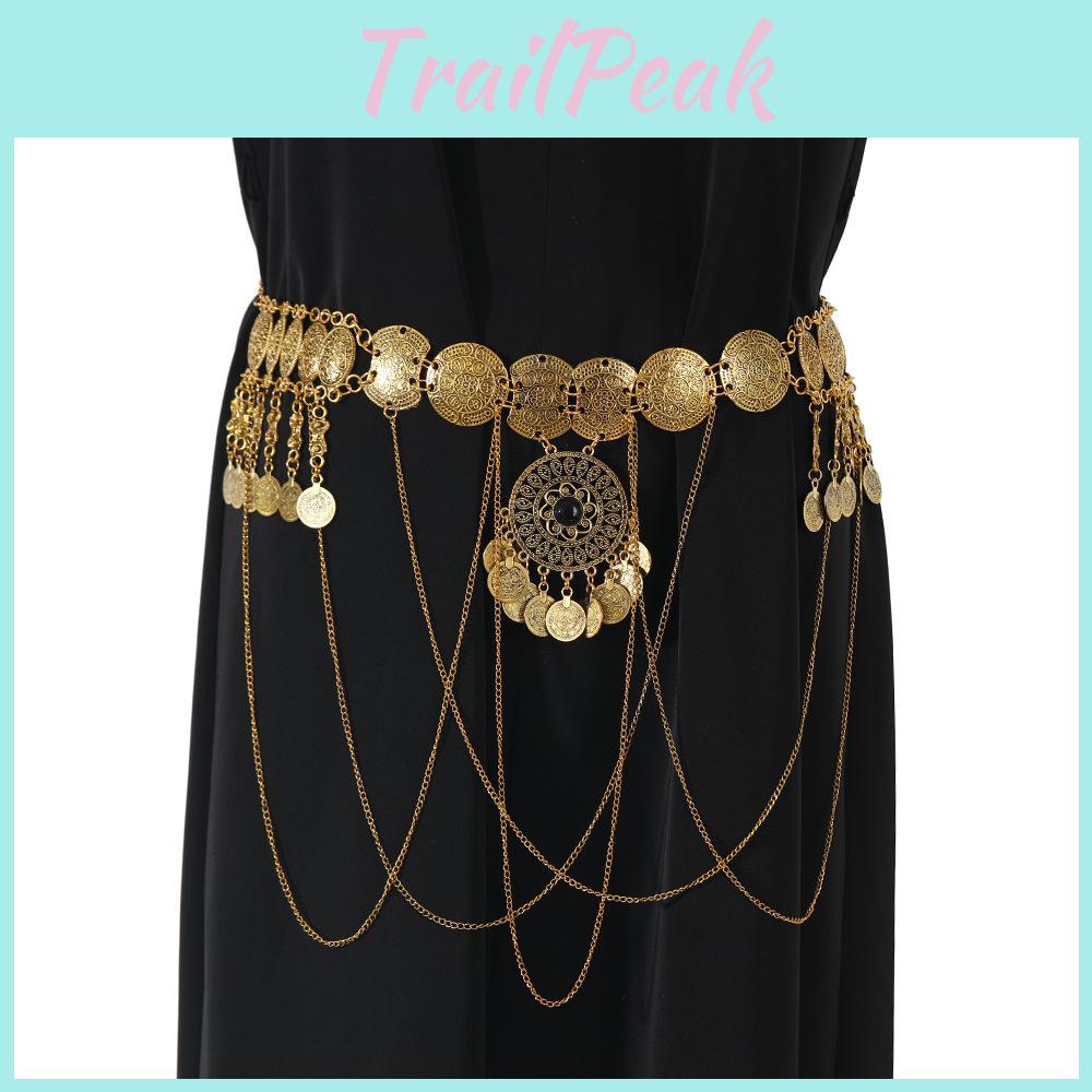 European Style Metal Waist Belt For Ladies With Antique Gold Finish And Tassel Detailing For Summer Outfits