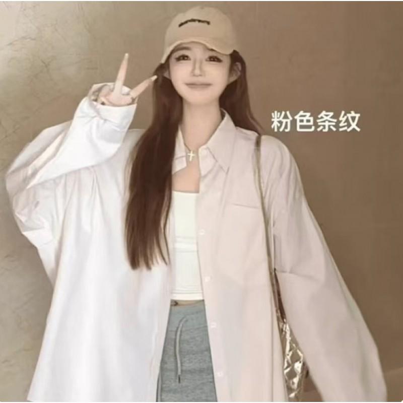 Womens Cute Color-Block Plaid Long Sleeve Shirt With Polo Collar Casual College Style Top