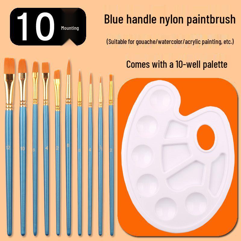 10-Piece Nylon Gouache & Acrylic Paintbrush Set for Students