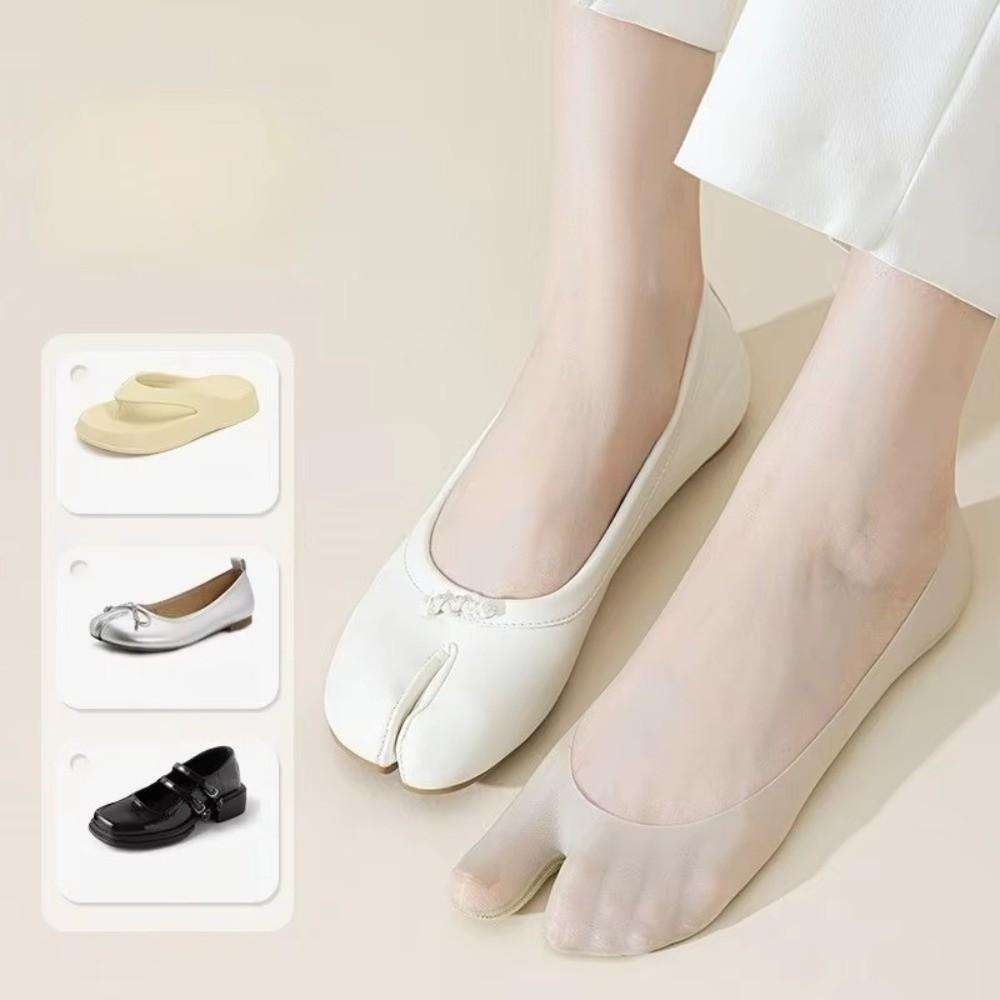 Anti-slip Breathable Invisible Boat Socks Ultra Thin Ice Silk Toe-separated Socks Solid Color Sheer Toe Socks Women Use