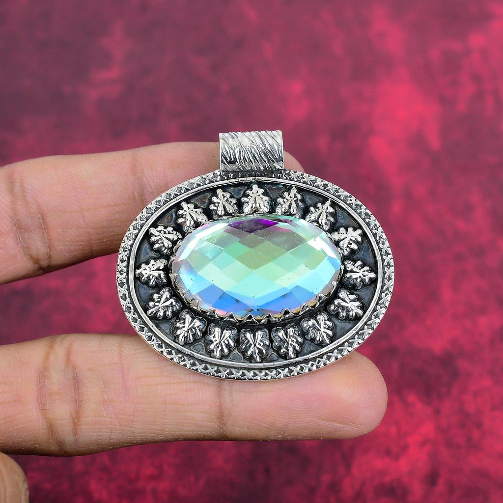 Rainbow Mystic Topaz Pendant, 925 Solid Sterling Silver Gemstone Jewelry, Handmade Pendant, For Thanksgiving