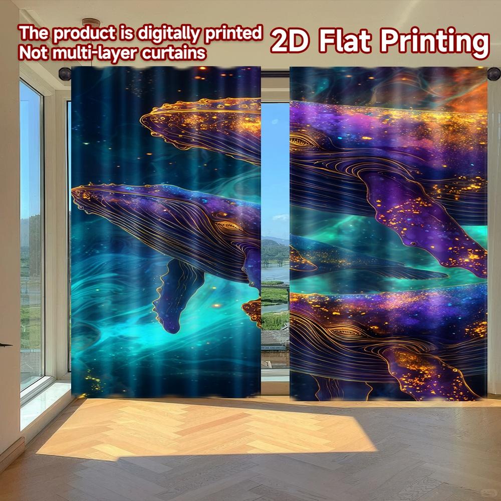 

Set Of 2 Modern Flat Printing Curtains Without Rod Galactic Whales Ocean Fashionable Curtainments During Easter Holiday Curtain Polyester W100*H70(CM)-Hooks&1PCS