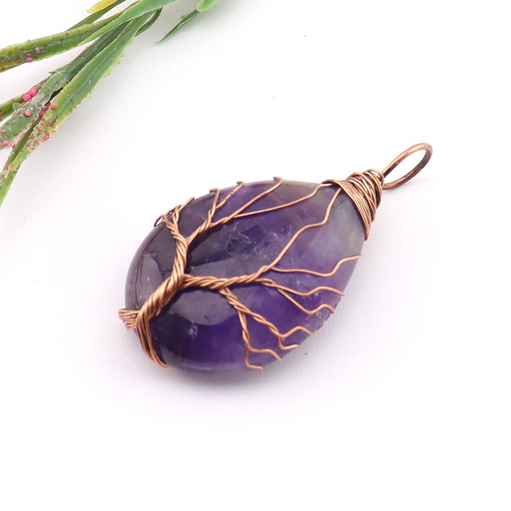 Natural Agate Crystal Tree of Life Pendant Necklace