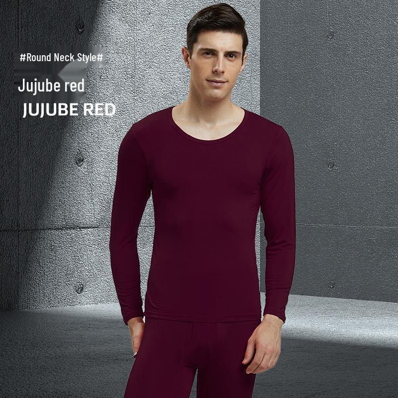Men's Modal Autumn Base Layer Set: Plain Warm Long Underwear & Sweater - Plus Size for Cold Protection
