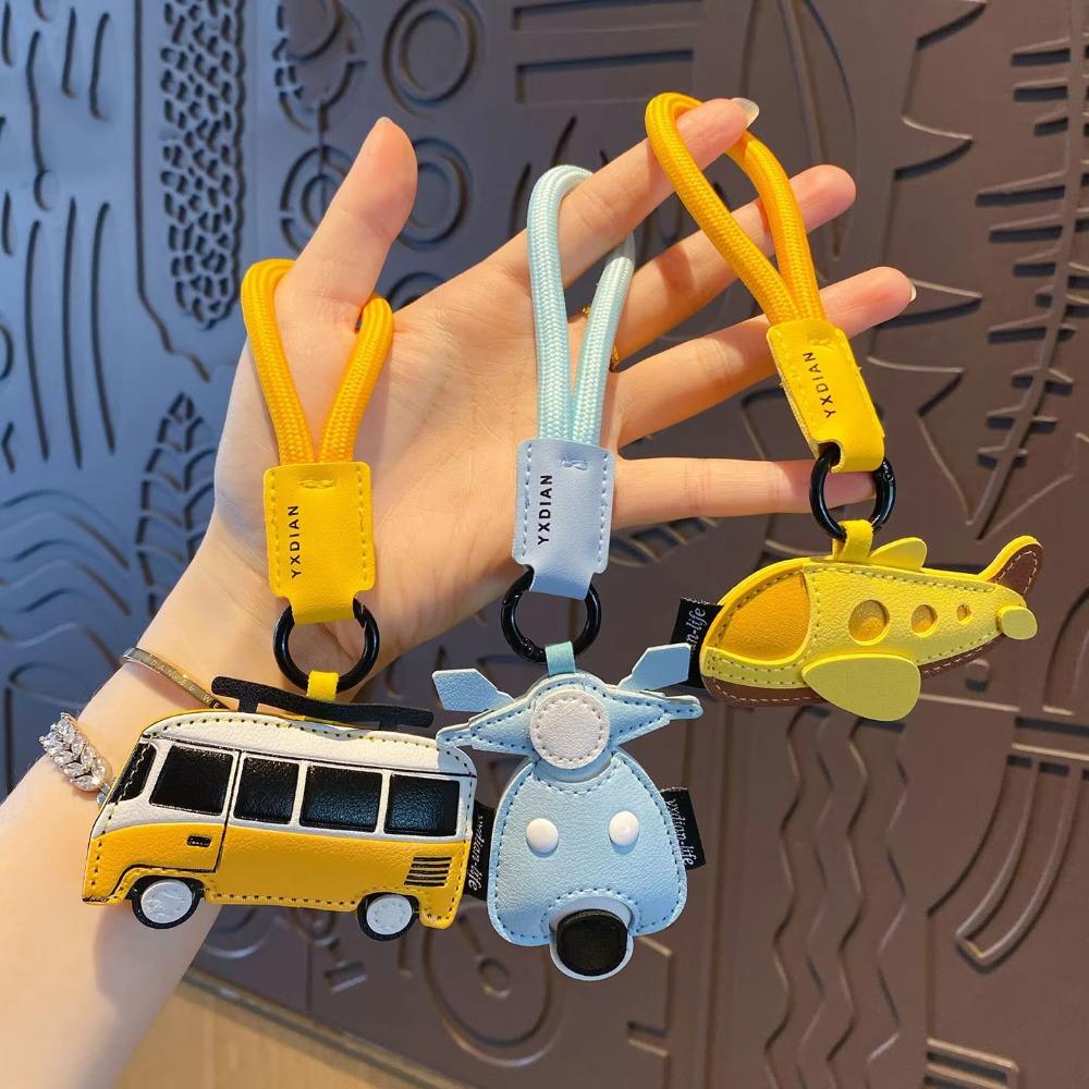 Cute Cartoon Airplane Keychain PU Leather Bag Hanging Decoration Bus Shape Keychain  Daily Use