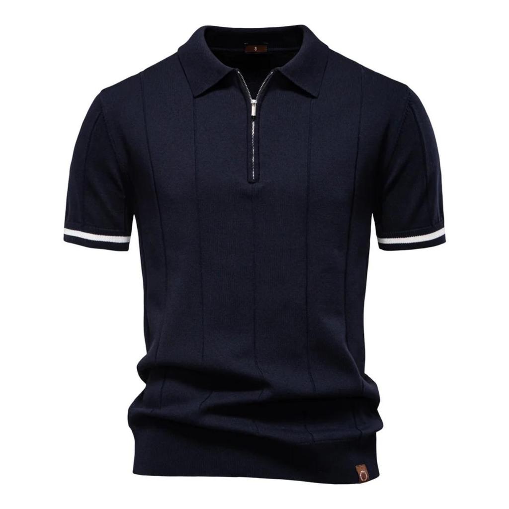 Men's Solid Color Sport Zipper Polo Shirt Athletic Social Polo Shirts for Men Office Slim Fit Polo
