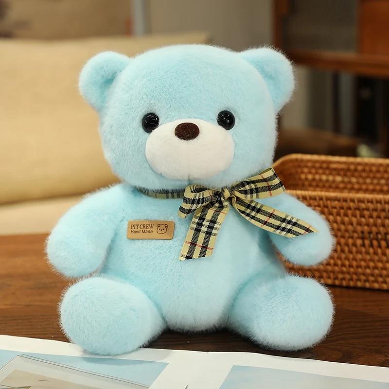 25cm Kawaii Colorful Bow Tie Bear Doll Plush Toy Stuffed Bear with Rose Animal Doll Birthday Gift Pillow for Girls Children