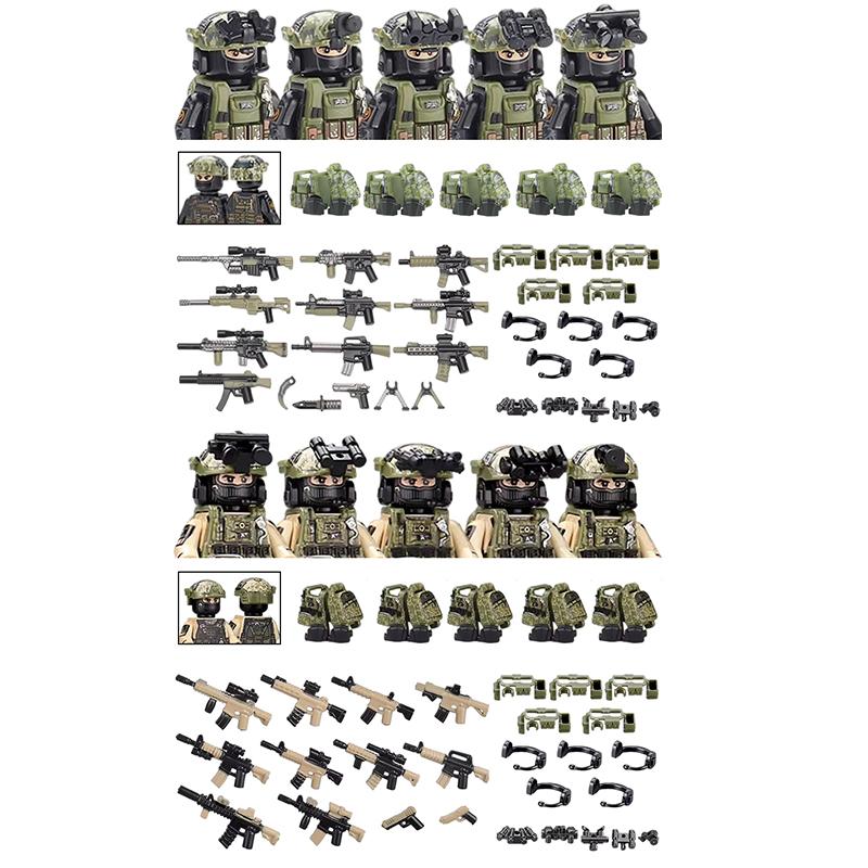 America Army Combat Uniform Special Forces Figures Building Blocks City US Special Air Service Soldier Military Weapons Toys