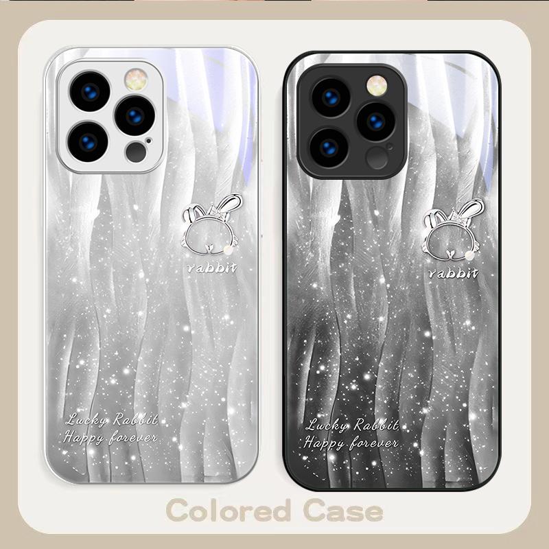Ripple Gradient Rabbit For IPhone 16 Pro Max 15 P Lus 14 Pro 13 12 Mini 11 P Ro Max X XS 7 8 Plus 2022 Tempered Glass Phone Case