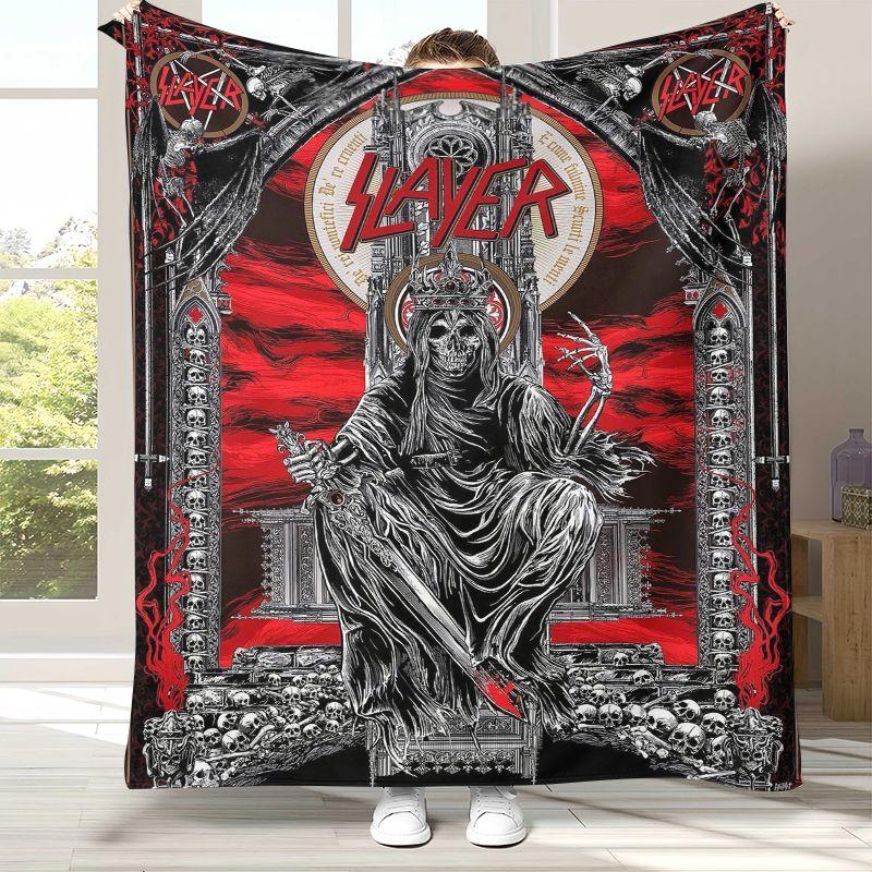 Klassisches Slayer Heavy Metal Rockband Zeichen Flanelldecke, Ultraweiche Warme Plüschdecke für Zuhause Schlafzimmer Bett Sofa Camping Picknick