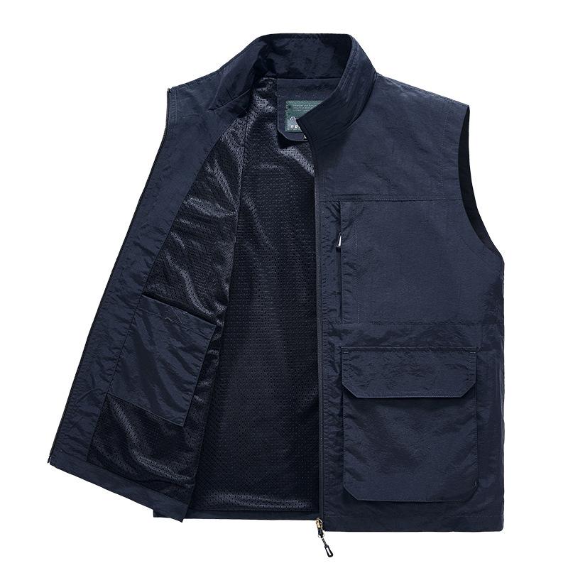 Multi-bag Vest Men's Middle-aged and Elderly Loose Plus Size Casual Photography Vest Lapel Vest Sleeveless Jacket Men