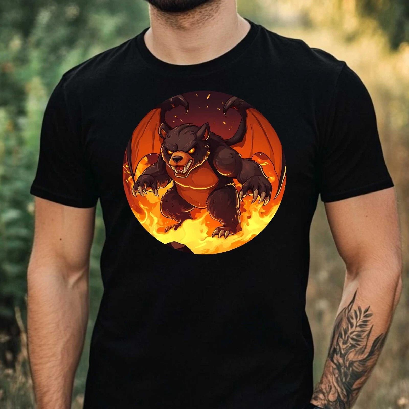 T-Shirt Herren Brennender Bär Motiv Baumwolle Größe XS bis 5XL M