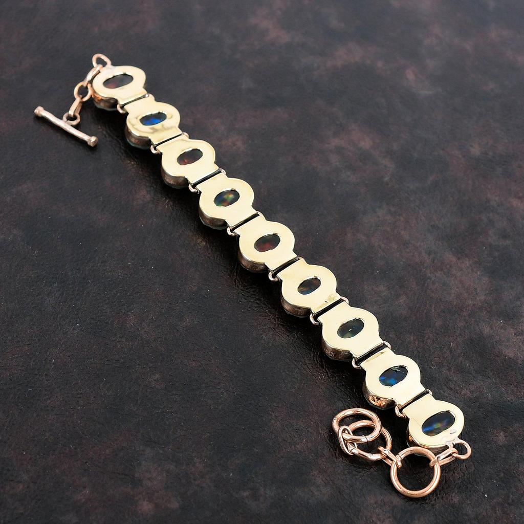 Faceted Ammolite Bracelet Copper Bracelet Gemstone Adjustable Chain Bracelet Handmade Designer Bracelet Antique Copper Jewelry Gifts For Her