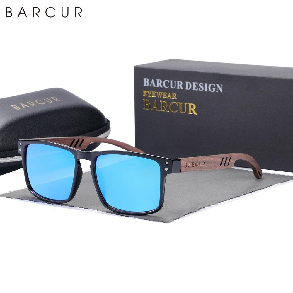 BARCUR Original Design Natural Wood Sunglasses Polarized Business Sun Glasses for Men Eyewear Square Luxury Brand Eyewear