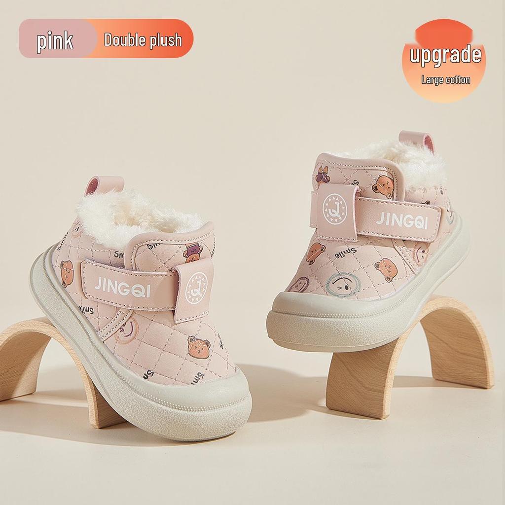 Jingqi Fleece-Lined Infant Cotton Shoes: Warm Winter First Walker for Boys & Girls, Low-Top, Ages 1+