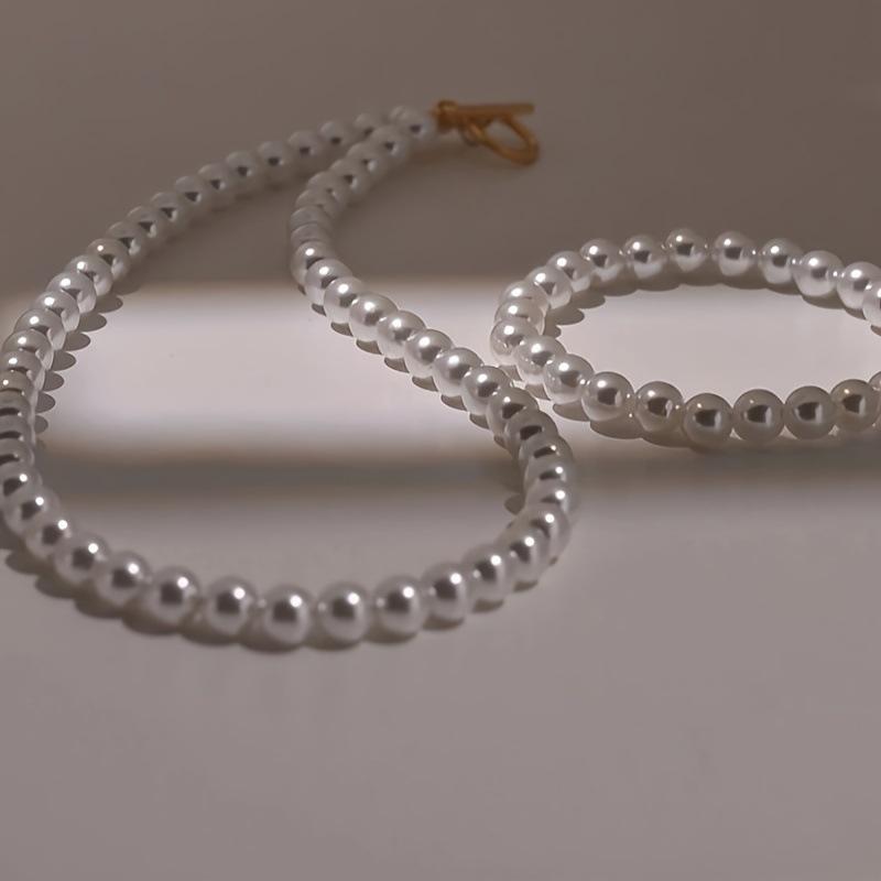 Французская винтажная мода О-образная пряжка Барокко Имитация жемчуга Ожерелье, Эластичный браслет Набор Мужские украшения