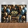 40th birthday party decorations, backdrop, black and gold theme, balloon banner, photo studio props4852