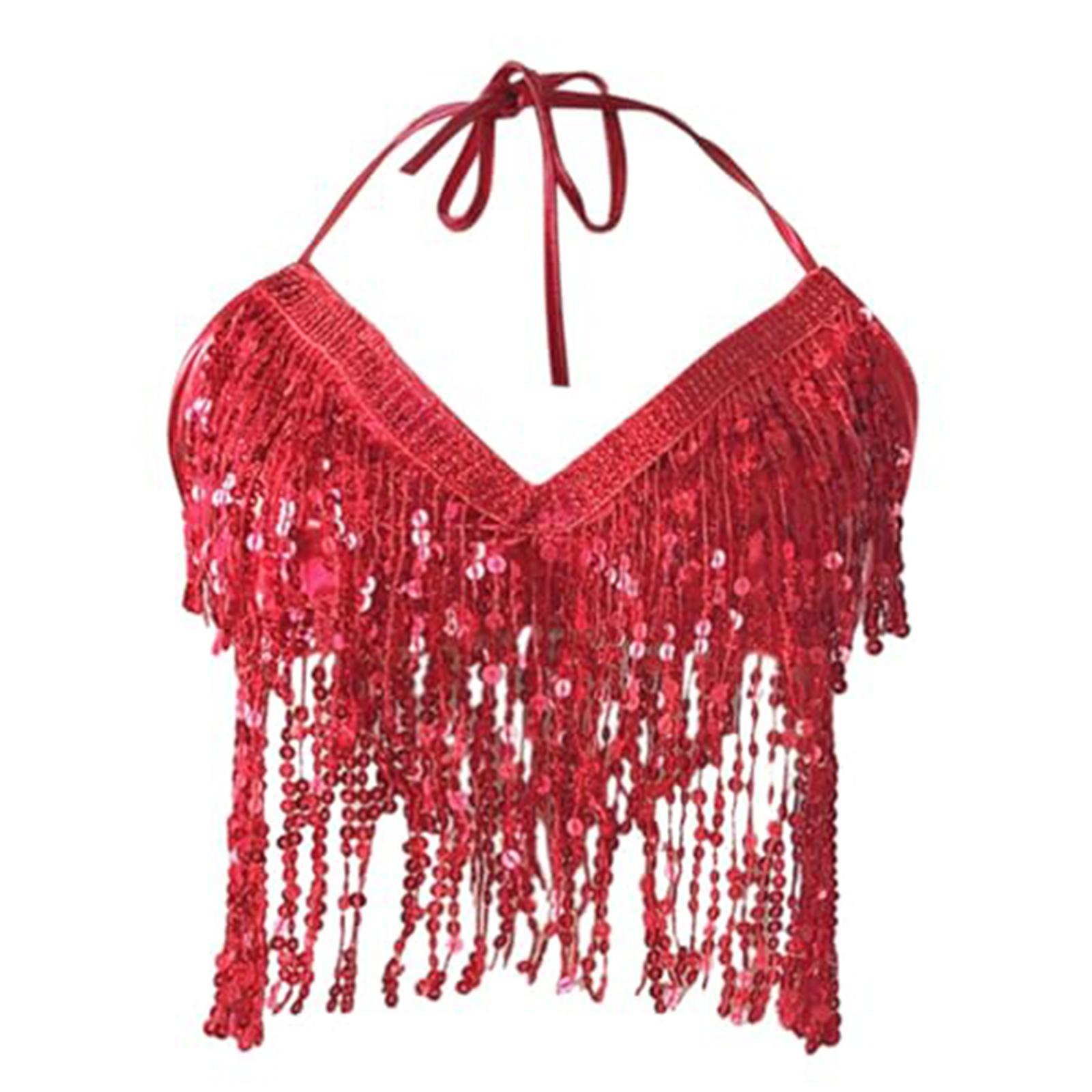 

Женские топы для выступлений, бюстгальтеры для танца живота, сексуальная сценическая одежда с бахромой One Size красный