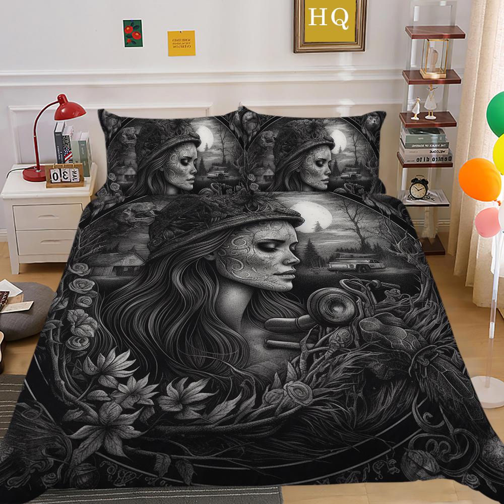 Beauty Skull Printed Bedspreads King Size Microfiber Bed Set Cover Teen Cool Design Comforter Cover Set