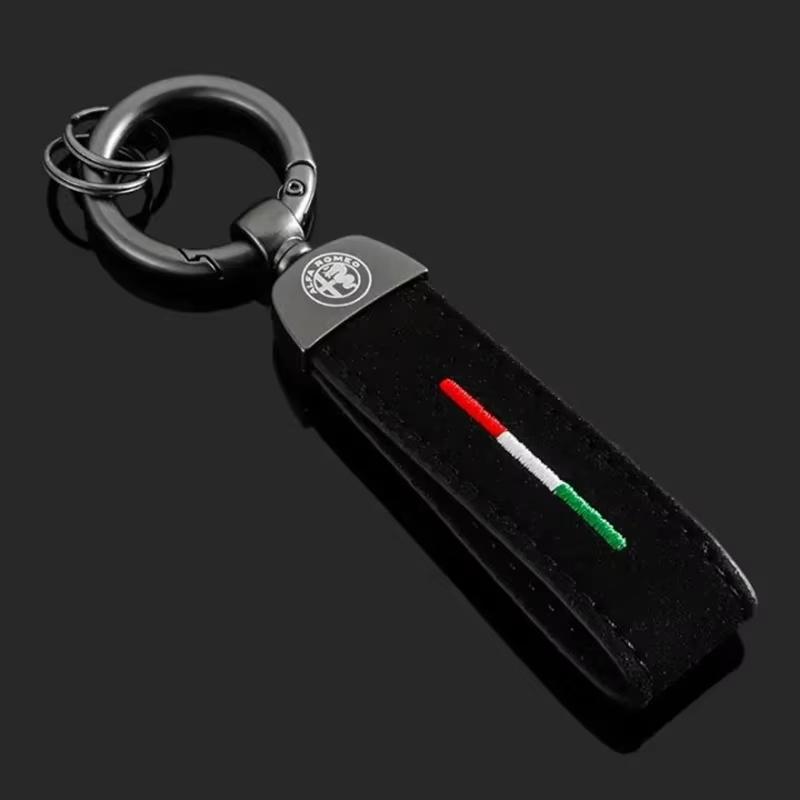 2026 Heißes Alfa Romeo 1 Stück Luxuriöses Leder Auto Abzeichen Schlüsselanhänger für Alfa Romeo Logo 159 Giulietta Giulia GT 156 Mito Stelvio Schlüssel Cha