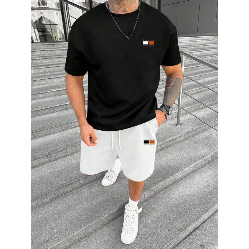 Arrival Summer Tracksuit for Men Solid Color Paris Short Sleeve T Shirt Shorts 2 Piece Set Oversize Casual Suit Male Clothes