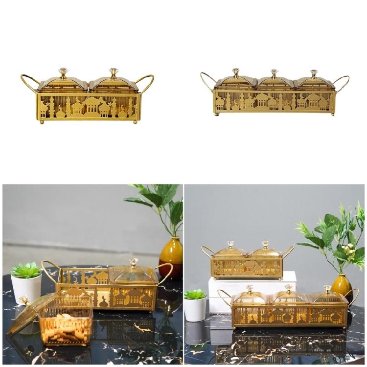 Gold Metal Platter Eid Mubarak Snacks Tray Ramadans Dessert Serving Dish Middle Eastern Festival Desktop Decoration