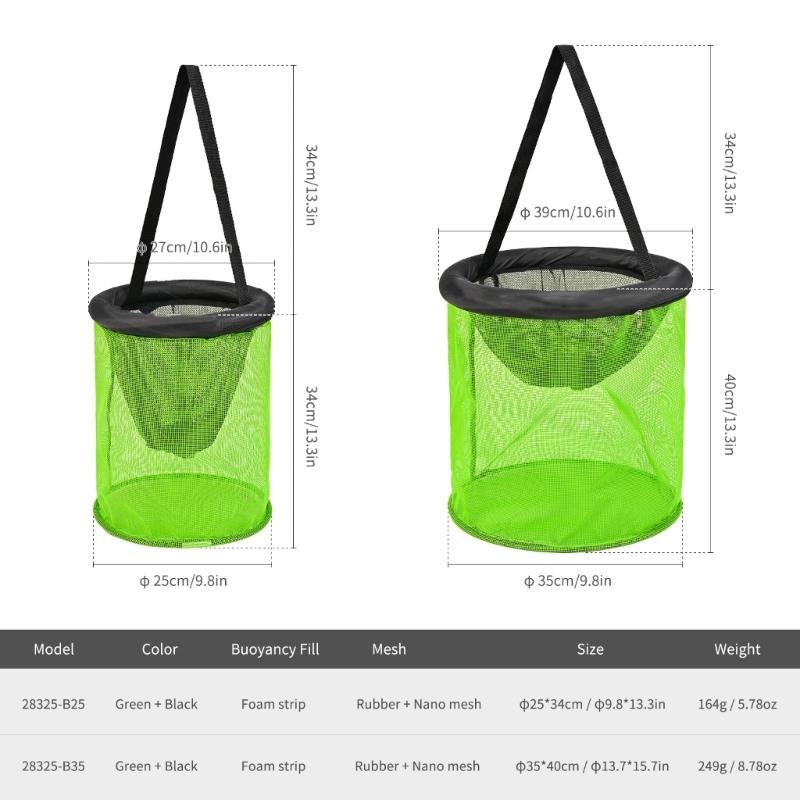25cm/35cm Foldable Fishing Net Holder Nylon Net Floating Fishing Basket for Keep Crayfish Minnows Baits Storage Cage