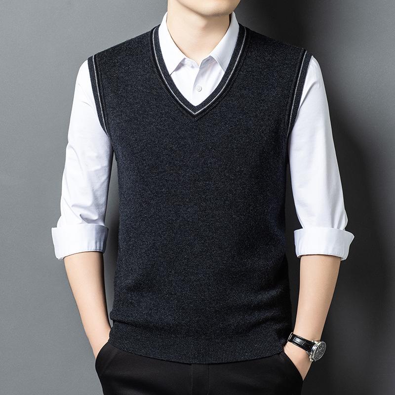 Einfarbige V-Ausschnitt Strickweste für Herren für mittlere und ältere Menschen