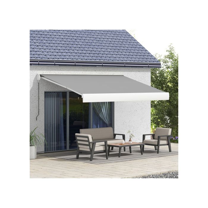 Store motorisé - Outsunny 4m - Aluminium gris clair - Télécommande et manivelle - Inclinaison réglable