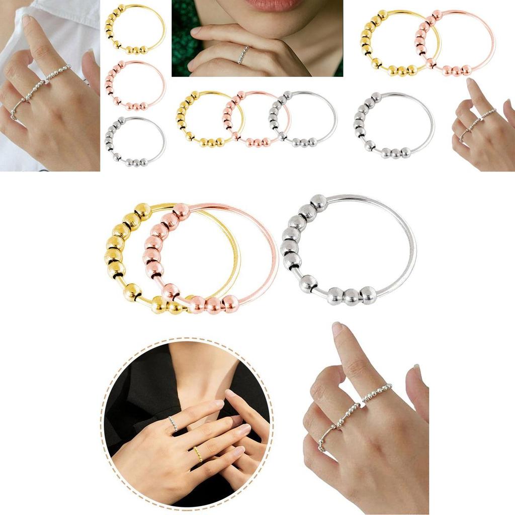 Fashionable And Specially Designed Sterling Silver Rotating Beaded Finger Ring For Women