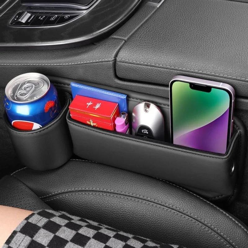 Car Seat Gap Filler Automotive Seat Leather Storage Box Water Cup Holder Gap Side Organizer Front Seat Gap Filler Storage Box