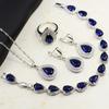 925 Silver Jewelry Set Water Drop Shape Zircon Gemstone Ring Earrings Pendant Necklace Bracelet for Women Wedding Gift