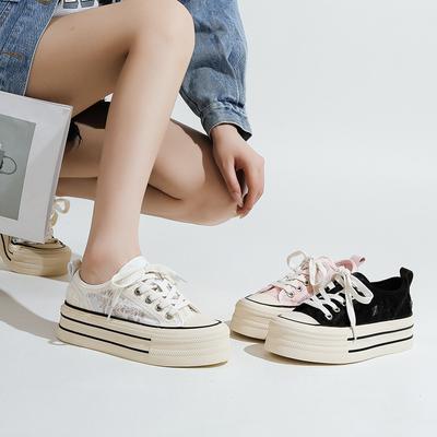 Chaussures d'été en toile fine à semelles épaisses pour femmes, étudiantes, respirantes, ins décontractées, chaussures de skate