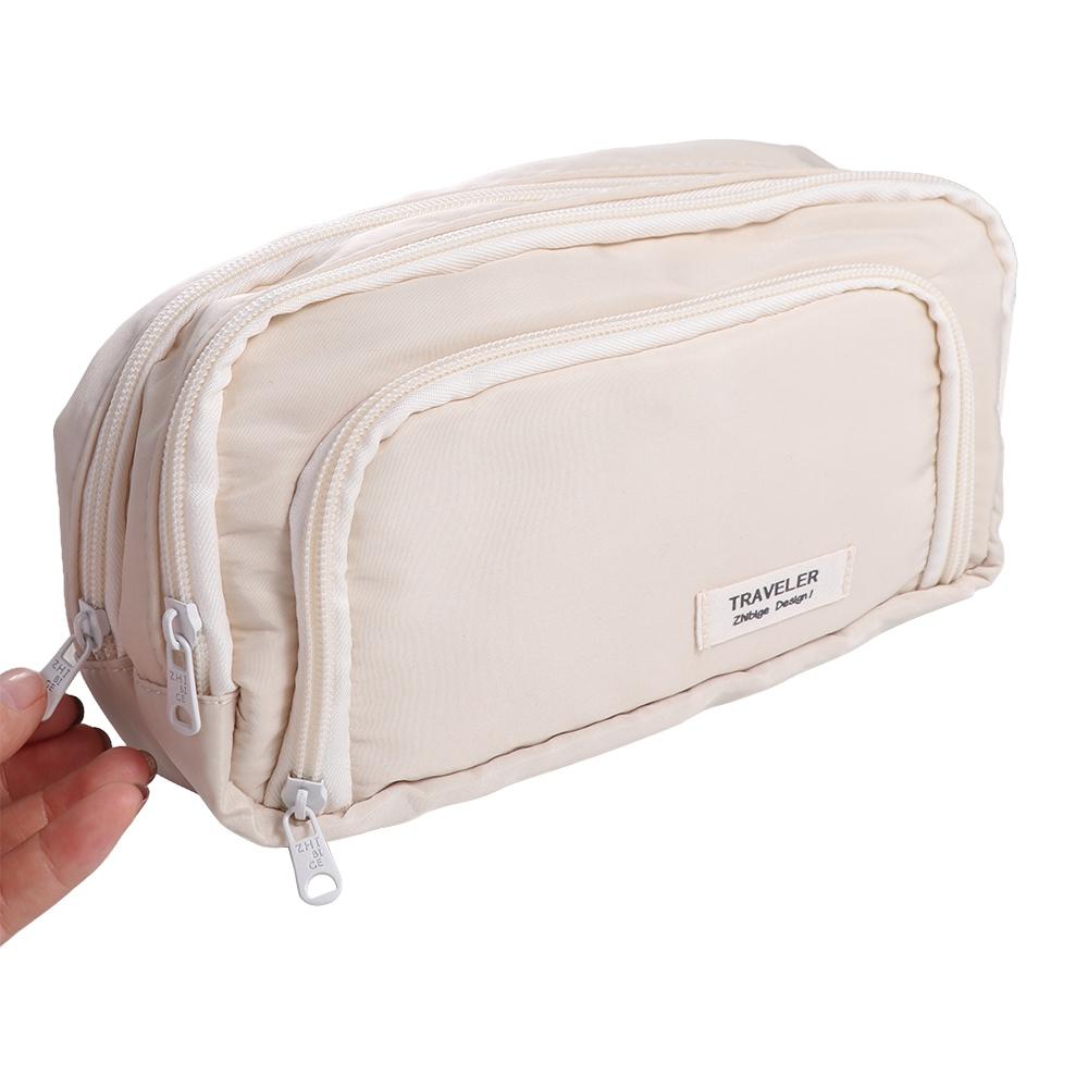 Stationery Large Capacity Pencil Bag Aesthetic Simple Stationery Holder Bag School Cases Children Gifts бежевый