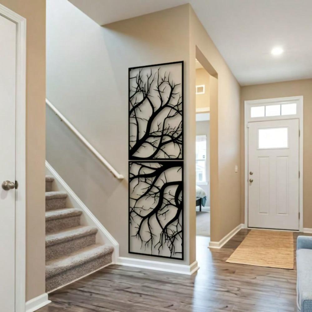 2PCS Metal Tree Wall Art Set Vertical Iron Sculpture Indoor Outdoor Decor Living Room Bedroom Christmas Thanksgiving Gift
