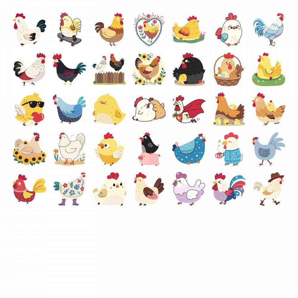35pcs-50pcs Cartoon Cute Stickers Cute Farm Animals Cartoon Stickers Chicken Stickers For Laptop Motorcycle Luggage Phone DIY
