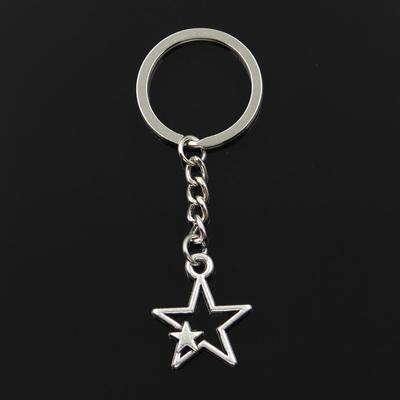 Moda 30mm Anahtarlık Metal Anahtarlık Anahtarlık Takı Antik Bronz Gümüş Renk Kaplama Içi Boş Çift Yıldız 27x21mm Kolye