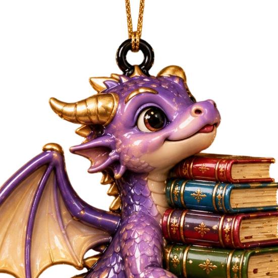 Whimsical Dragon Decor for Bookshelf Bookish Ornament, Fantasy Book Dragons Christmas Hanging Unique Acrylic Ornament Decoration, Gothic Pendant,