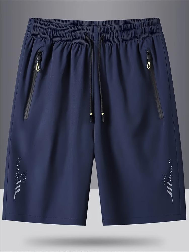 Pánské atletické šortky z ledově hedvábného vlákna - Měkká pohodlná látka s potiskem blesku, Elastický pas a stahovací šňůrka, Boční kapsy