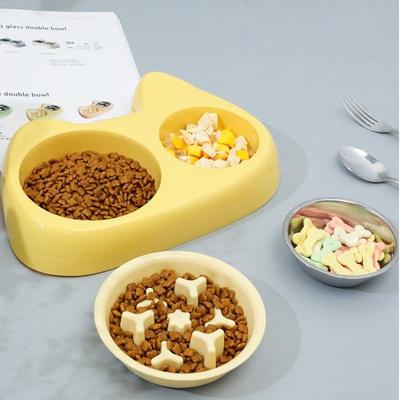 2-in-1 Pet Slow Feeder Bowl Thick Non Slip Base Anti-Choking Food Bowl Interactive Dual Dish Cat Water Bowl Puppy Feeding