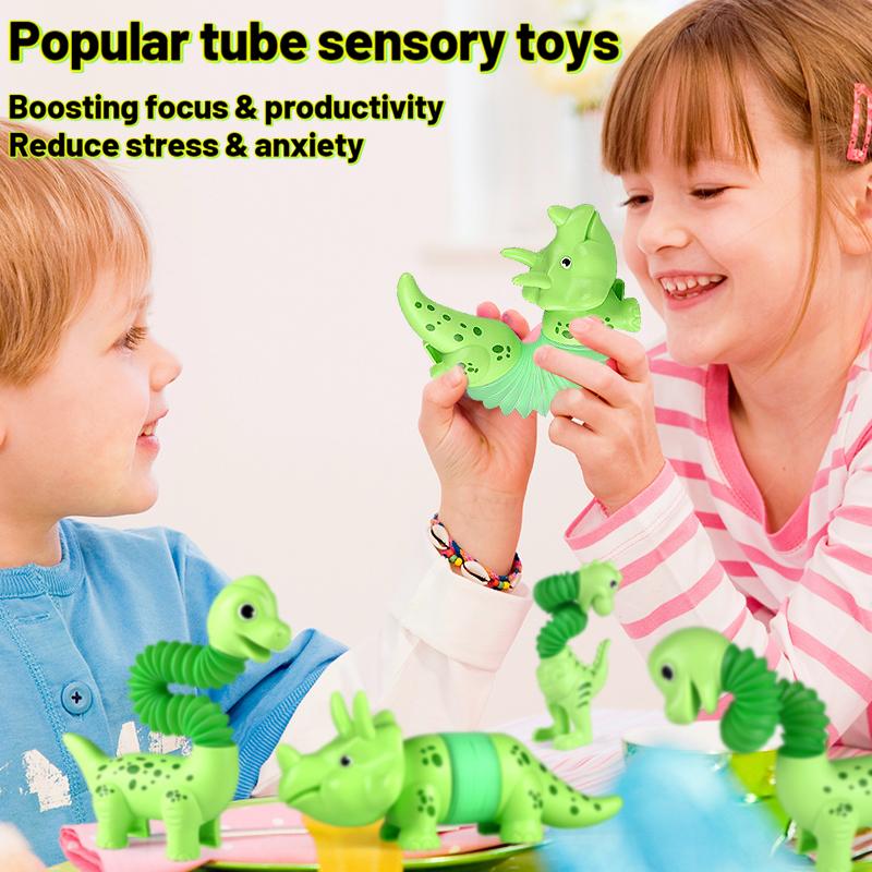 3PCS DIY Pop Tube Dinosaur Sensory Bendable Push It Decompression Pipe Anti-stress Fidget Tubes Autism ADHD Bellows Toy Kid Gift