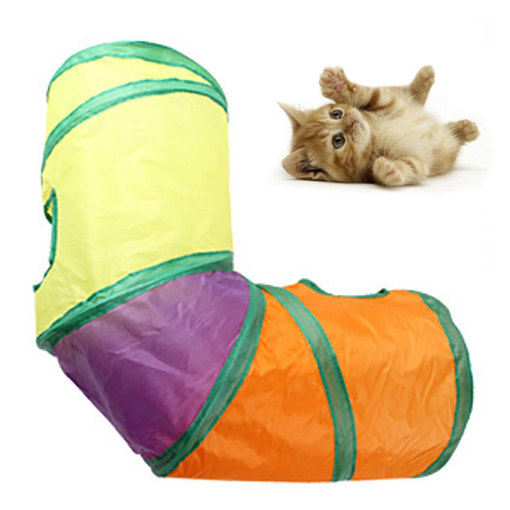 Tunel dla kota 3-drożny składany interaktywny w kolorach tęczy pod kątem prostym zakrzywiony tunel tuba zabawka dla
