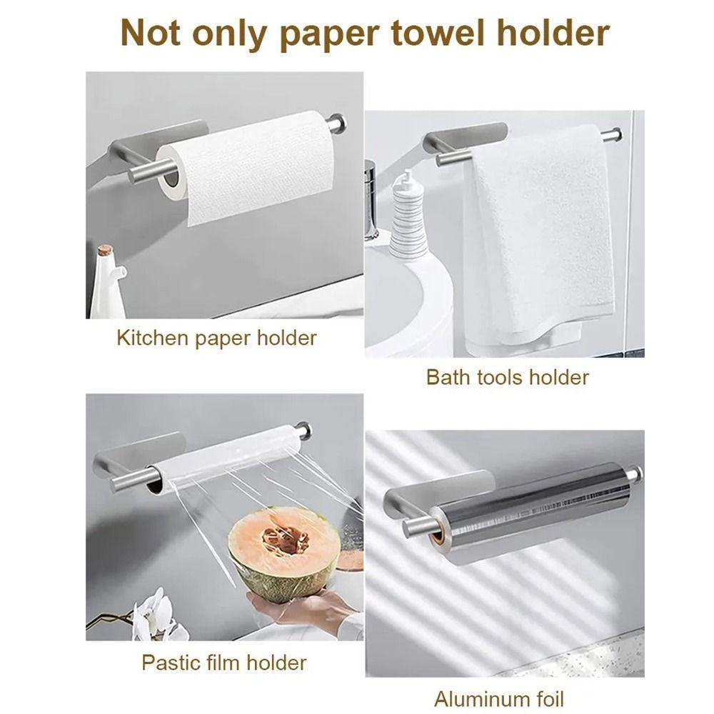 No Hole Punch Paper Towel Holder Self Adhesive Roll Paper Storage Rack Bathroom