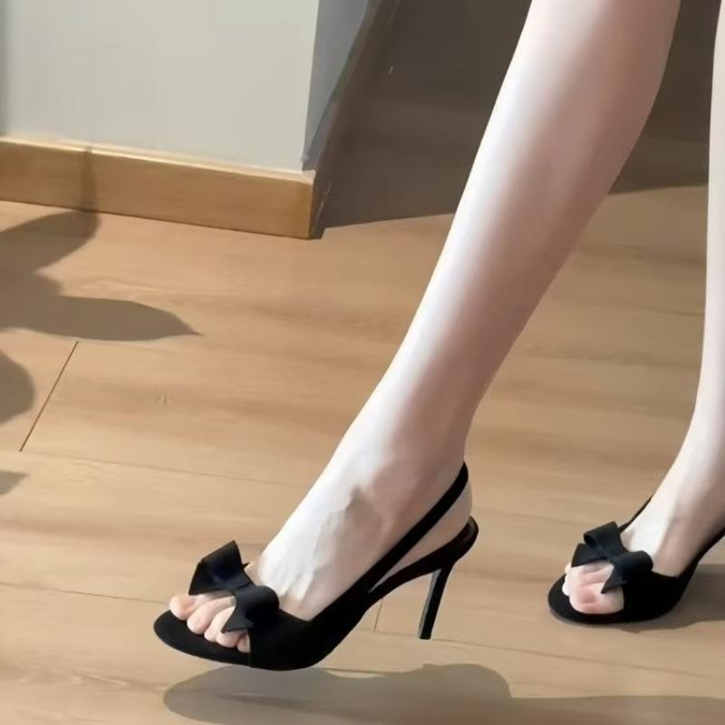 Fashion Bow Super High Heel Sandals Women's Fashion Round Toe Shallow Mouth Anti-slip Wear-resistant High Stiletto Heel Shoes