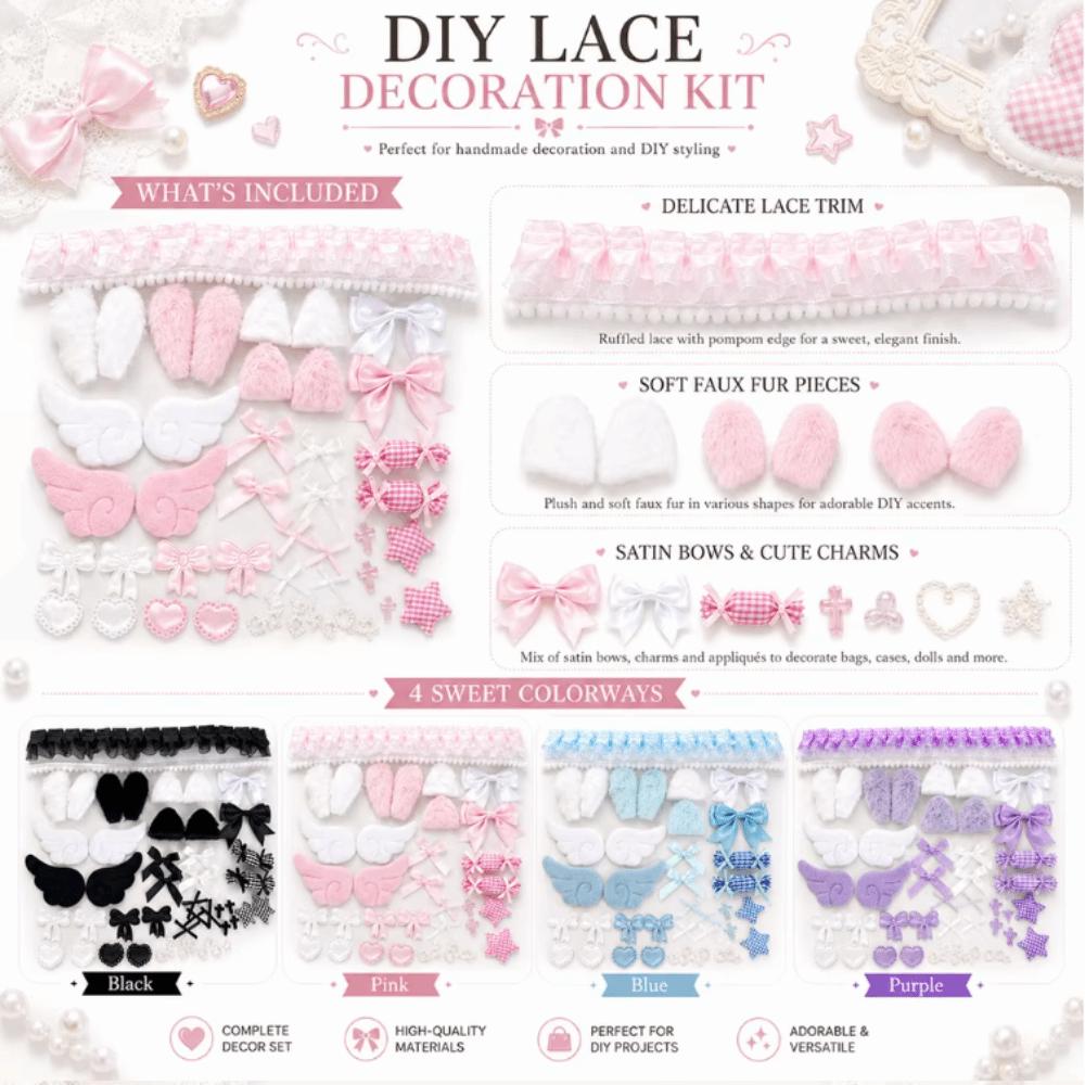 Lace Ribbon Handmade Ita Bag Ornaments Bunny Ear Bag Accessories Girly DIY Decor Kit  Hand Craft