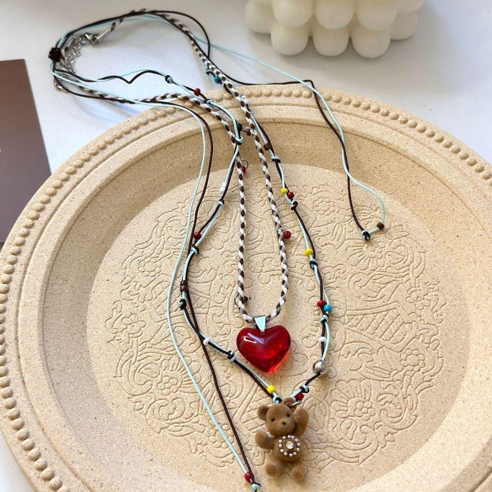 Sweet Bear Pendant Necklace Funny Sweet Choker Cute Flocked Bear Necklace  Sweater Chain