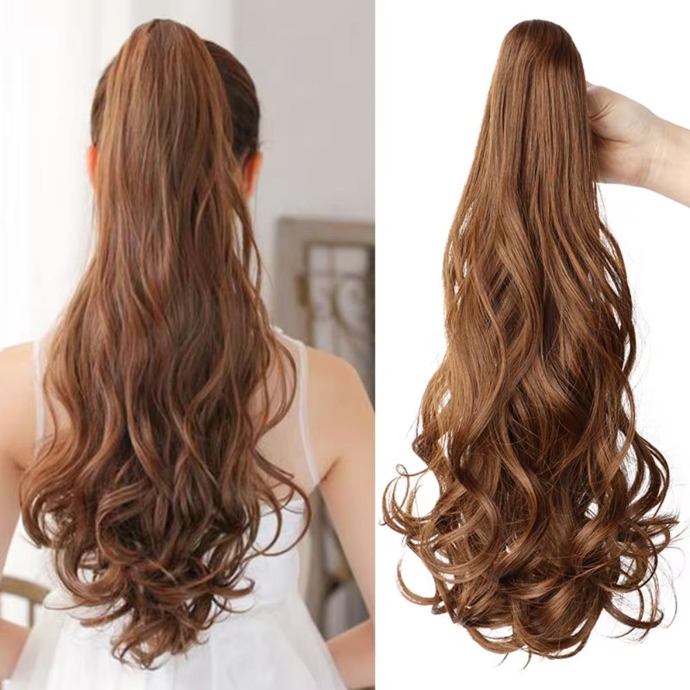 Corn Perm Long Wavy Curly Ponytail Ombre Pony Tail Hairpiece Claw Clip Ponytail Wig Daily